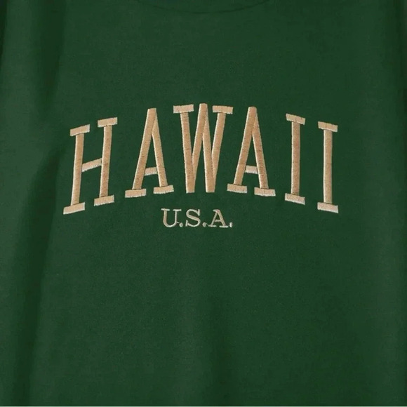 SHEIN Cozy Embroidered Gold HAWAII USA Green Crewneck Sweater Size SM/US 4 - Picture 3 of 14